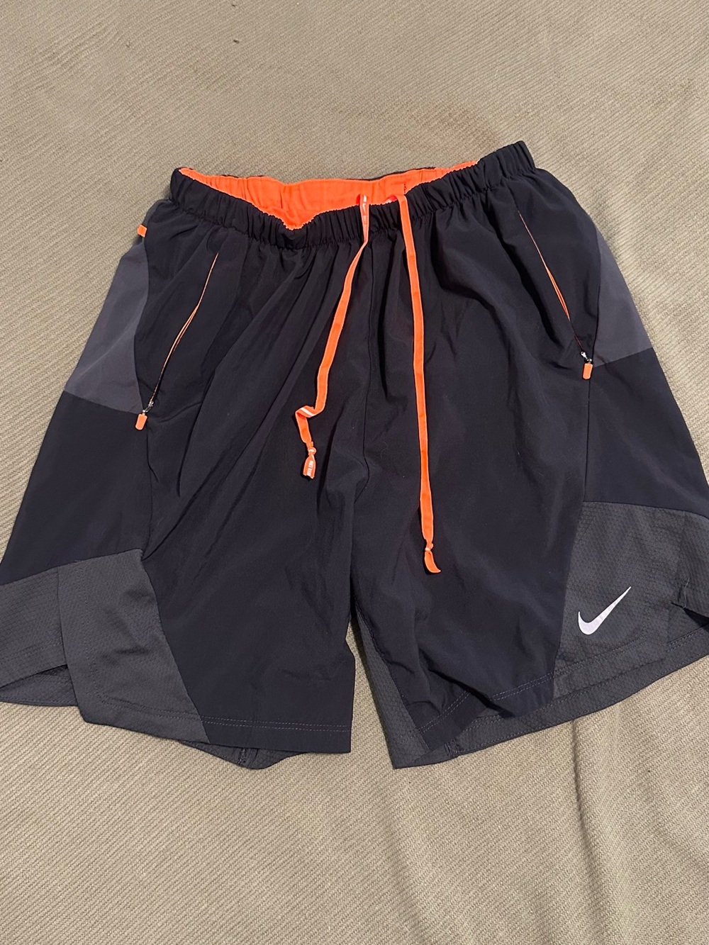 Nike Black Running Athletic Shorts with Orange Accents